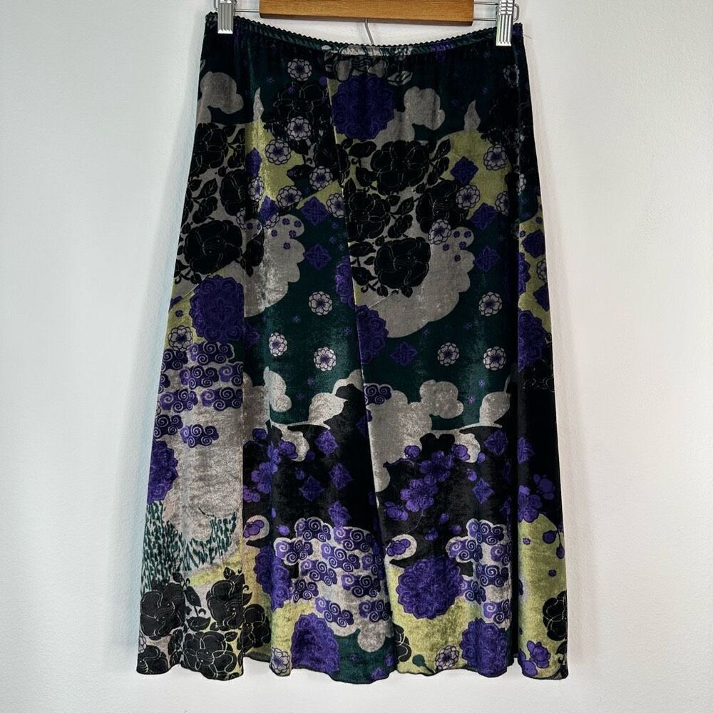 Vintage Superior Colorful Floral Velvet Skirt Womens Waist 27” Boho Whimsygoth